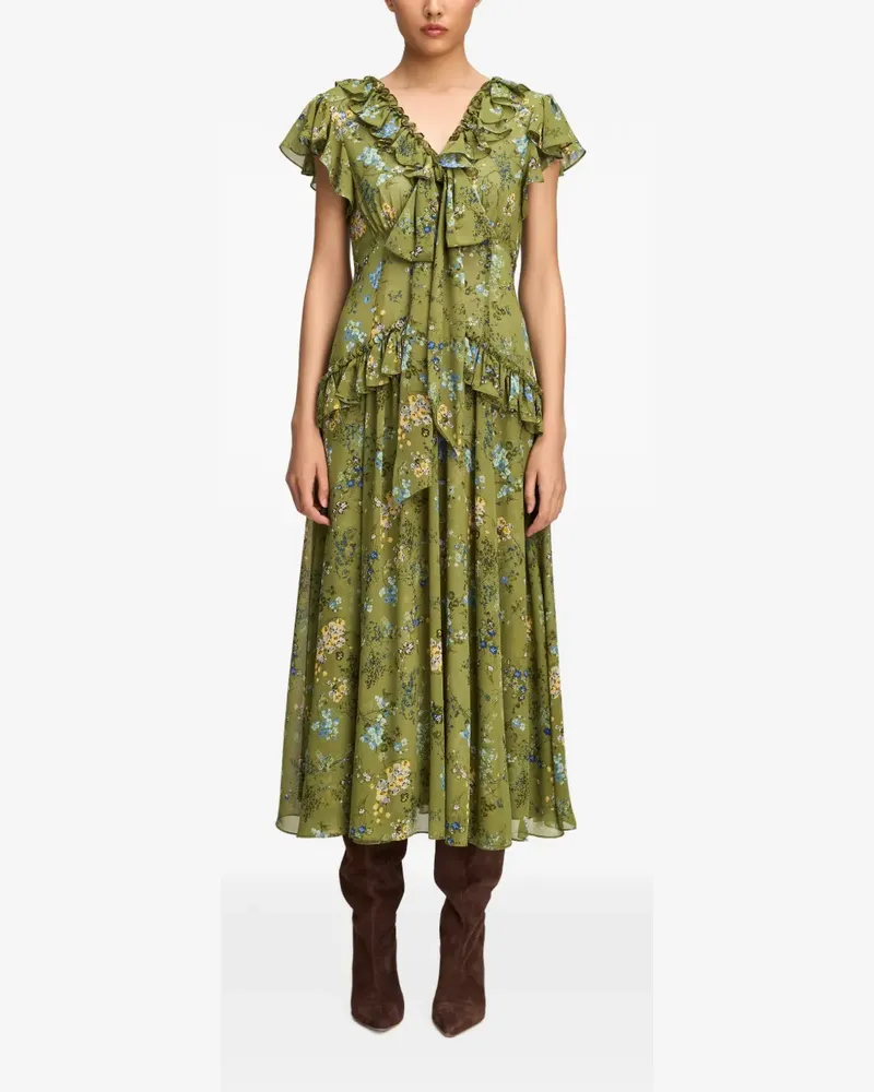 Cinq à Sept Sevi Midikleid mit Blumenprint - Grün Grün
