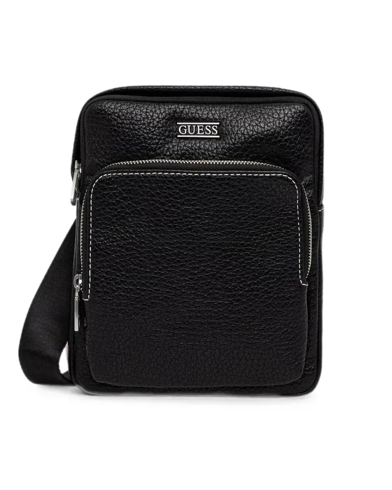 Guess Boston logo-plaque pebbled-effect shoulder bag - Schwarz Schwarz