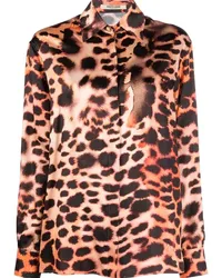 Roberto Cavalli Seidenbluse mit Leoparden-Print Nude