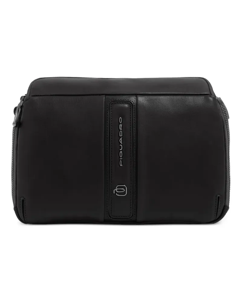 Piquadro Mini iPad® Kuriertasche mit Logo-Schild - Schwarz Schwarz
