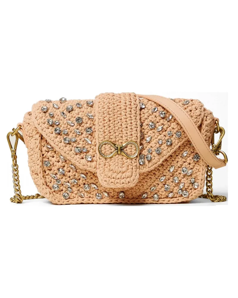 Twin-Set crystal-embellished crochet shoulder bag - Rosa Rosa