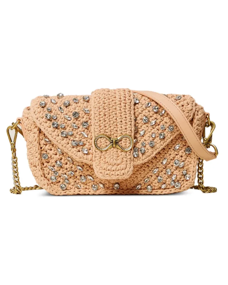 Twin-Set crystal-embellished crochet shoulder bag - Rosa Rosa