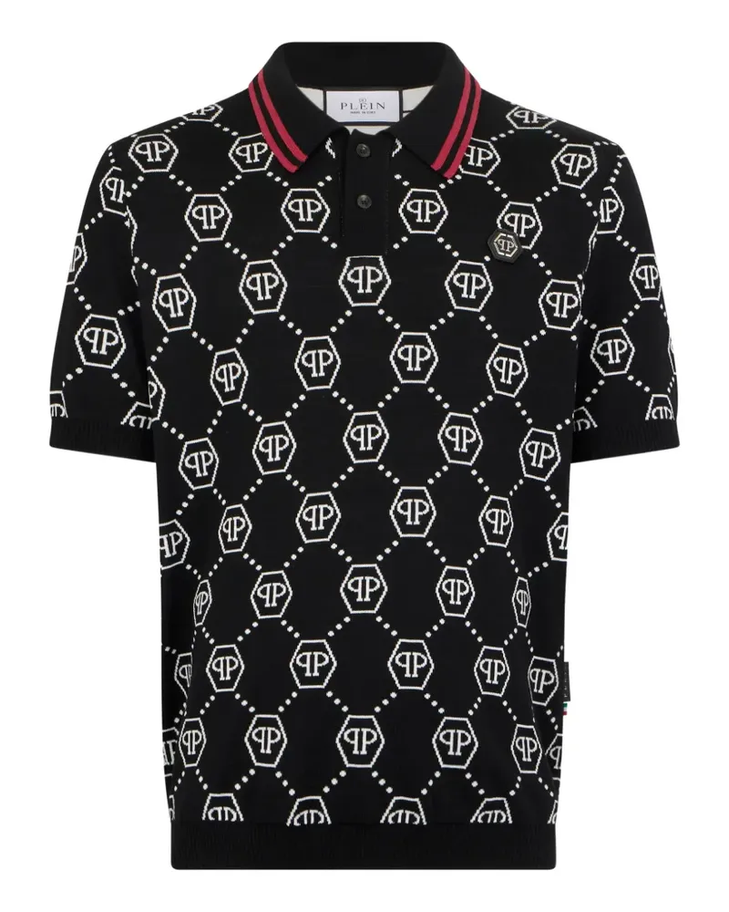 Philipp Plein jacquard monogram polo shirt - Schwarz Schwarz