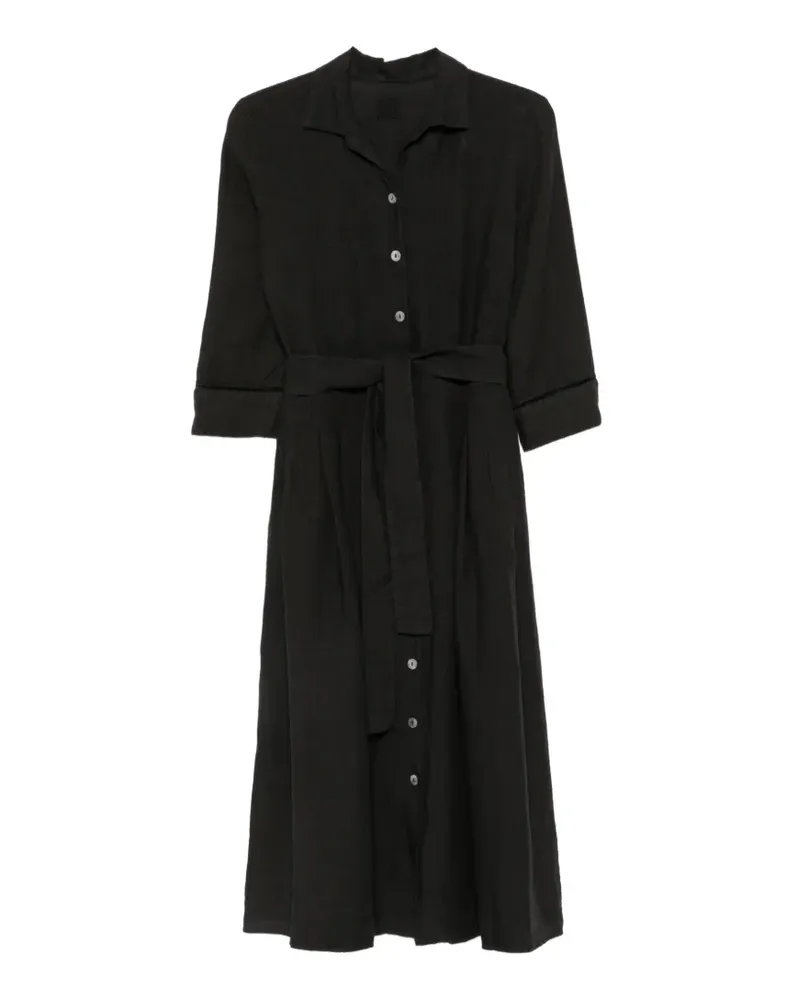 120% Lino belted button-down midi dress - Schwarz Schwarz