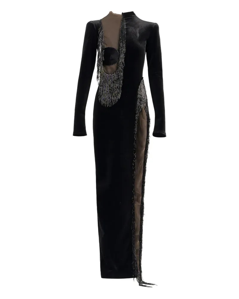 Ana Radu Fransen-Maxikleid mit seitlichem Schlitz - Schwarz Schwarz