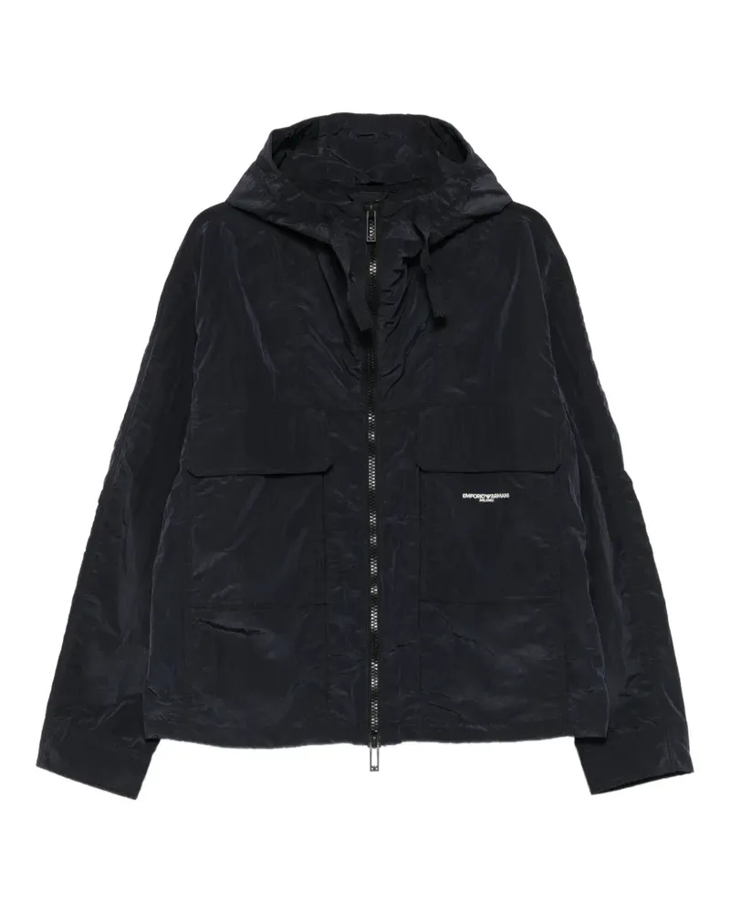 Emporio Armani hooded crinkled-texture jacket - Blau Blau