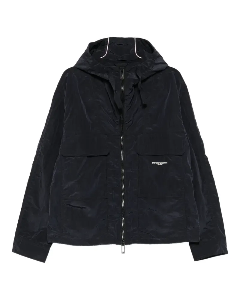 Emporio Armani hooded crinkled-texture jacket - Blau Blau