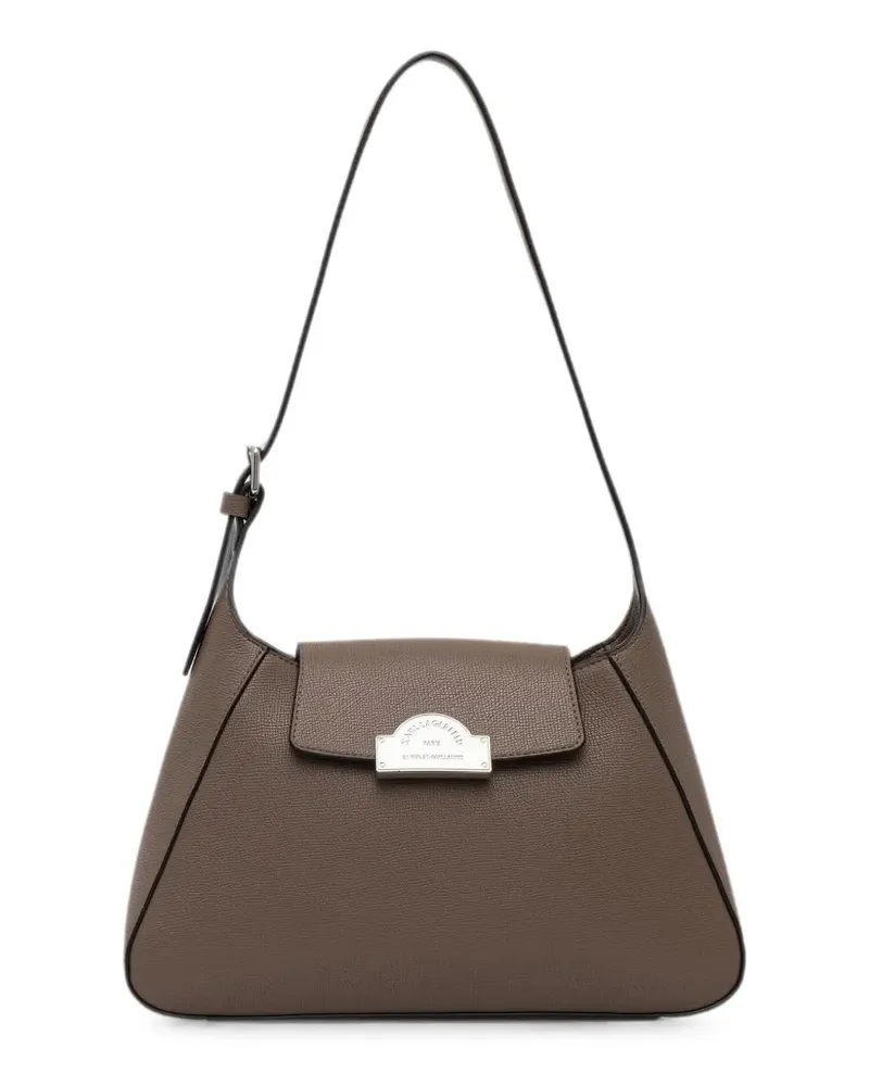 Karl Lagerfeld logo-plaque grained-leather shoulder bag - Braun Braun