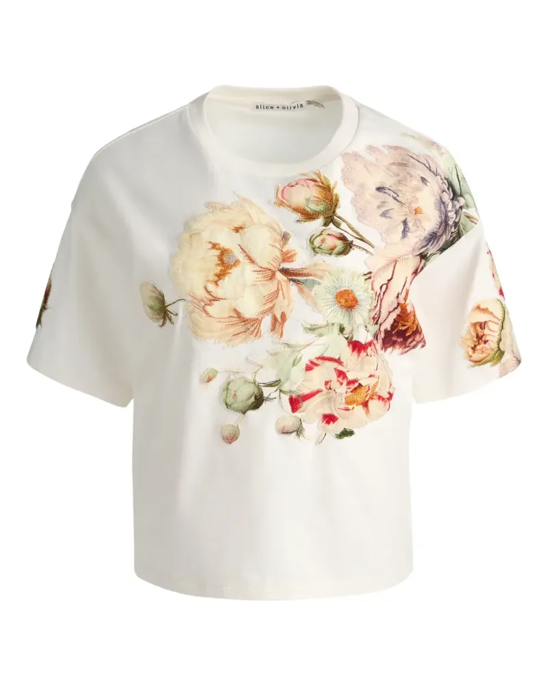 Alice + Olivia Evan floral-appliqué T-shirt - Weiß Weiß