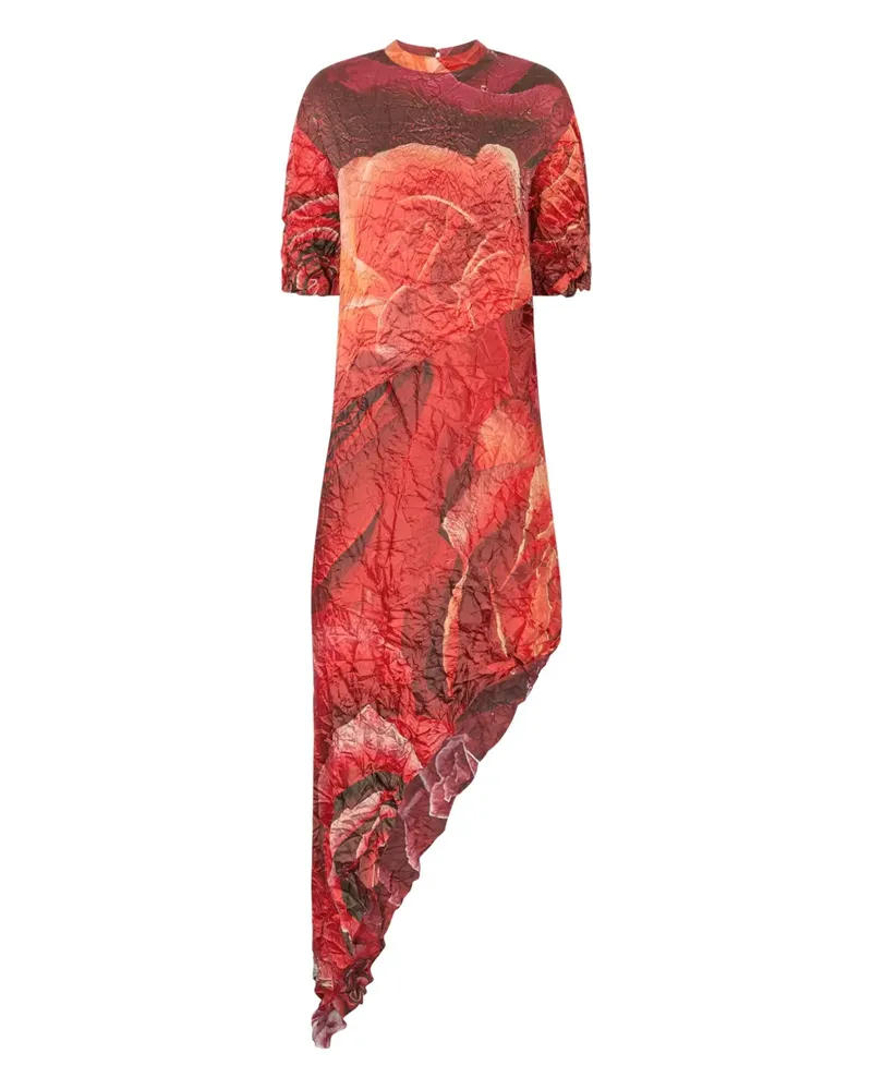 Roberto Cavalli Asymmetrisches Kleid mit Blumen-Print - Rot Rot