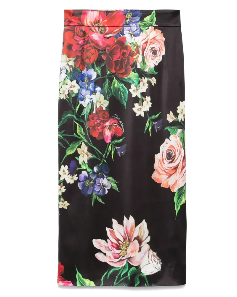 Dolce & Gabbana Midirock mit Blumen-Print - Schwarz Schwarz