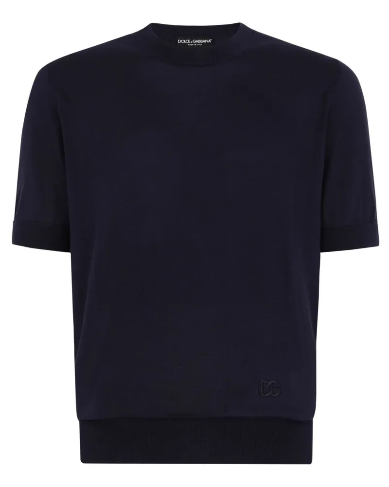 Dolce & Gabbana Strickoberteil aus Seide mit Logo-Stickerei - Blau Blau