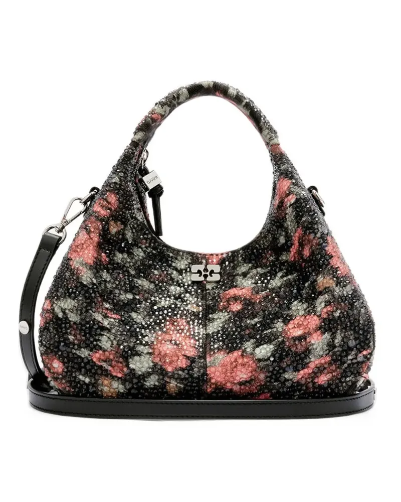 Ganni Mini Tasche mit Perlenblume - Schwarz Schwarz