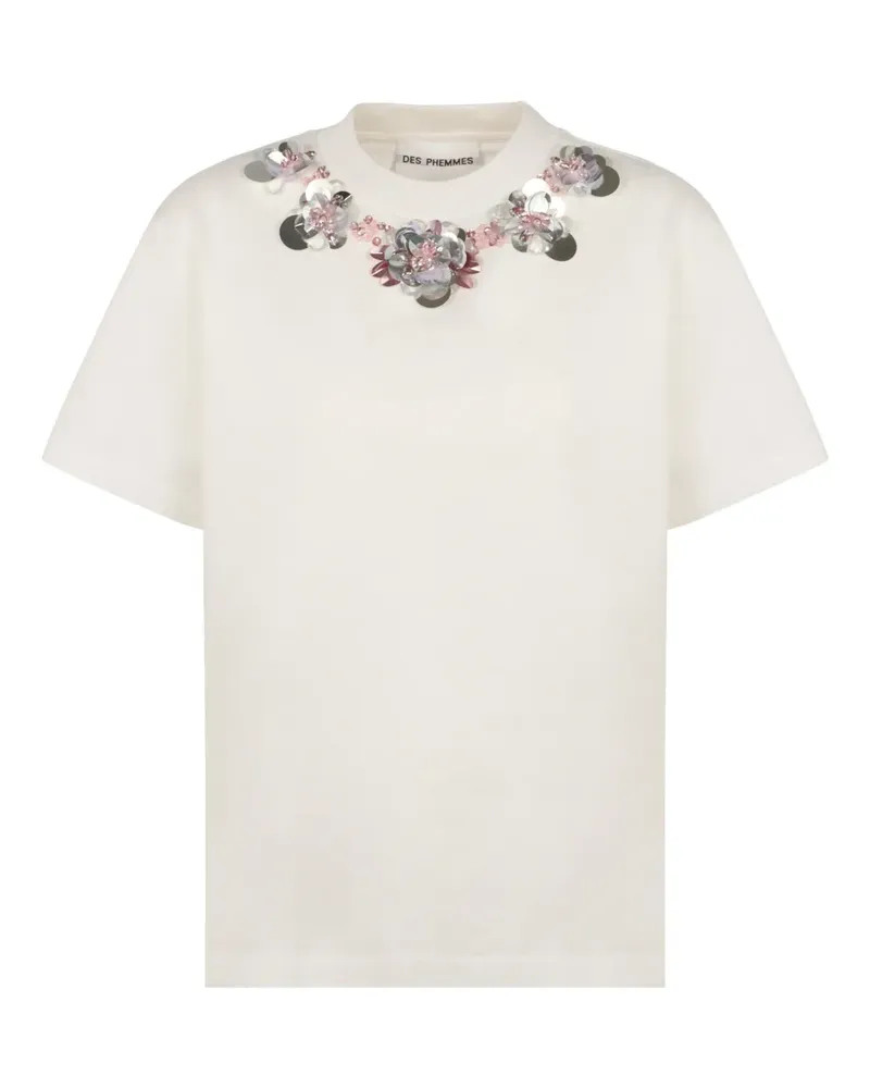 Des Phemmes T-Shirt mit Perlenverzierung - Nude Nude
