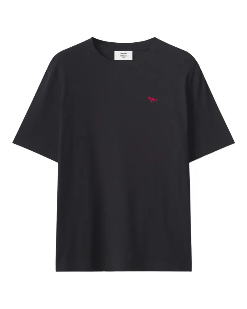 Kitsuné Red Profile Fox T-Shirt mit Fuchs-Patch - Schwarz Schwarz