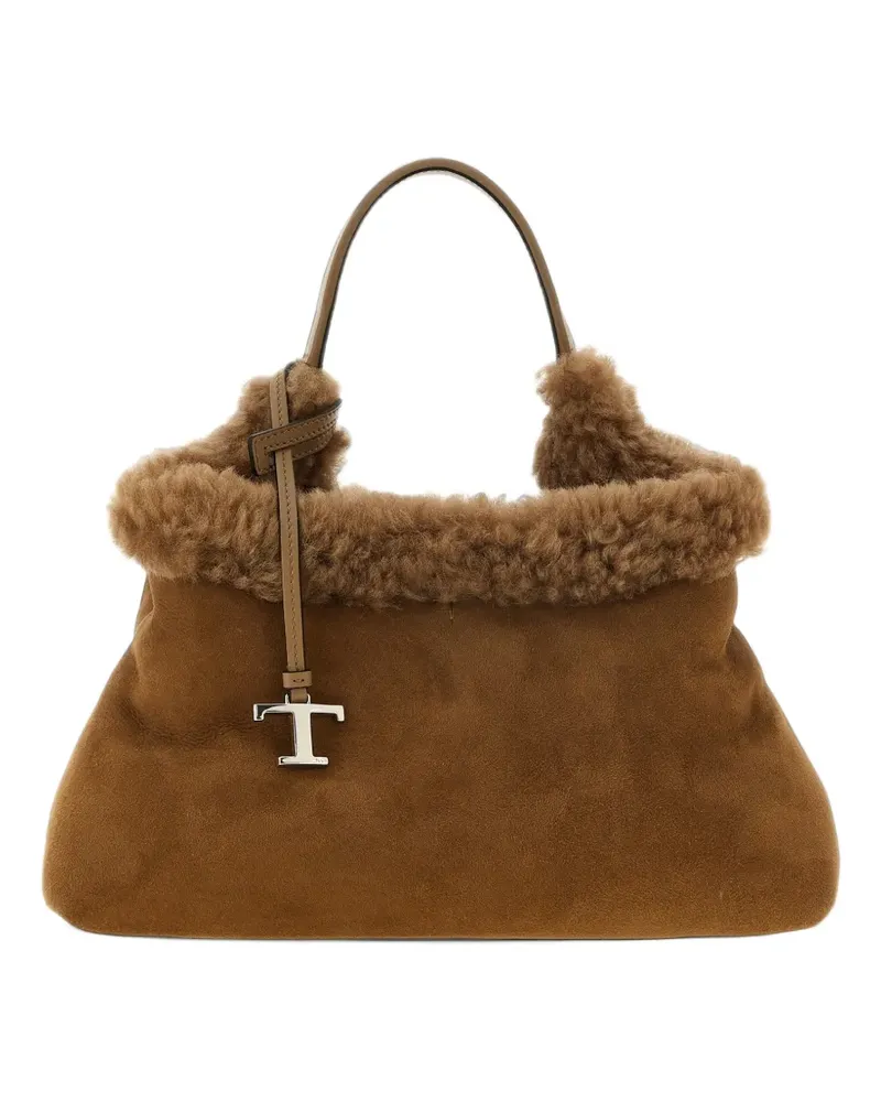 TOD'S T Timeless Tote Bag mit Shearling-Besatz - Braun Braun