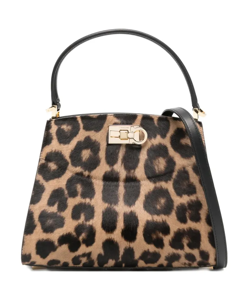 Ferragamo Studio Box Satchel-Tasche mit Leoparden-Print - Nude Nude
