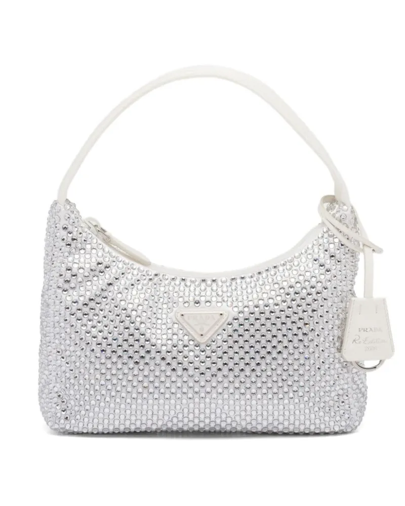 Prada Mini Re-Edition Tasche mit Kristallen - Weiß Weiß