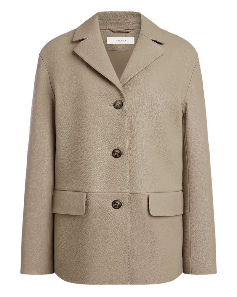 12 STOREEZ Geknöpfte Lederjacke - Nude Nude