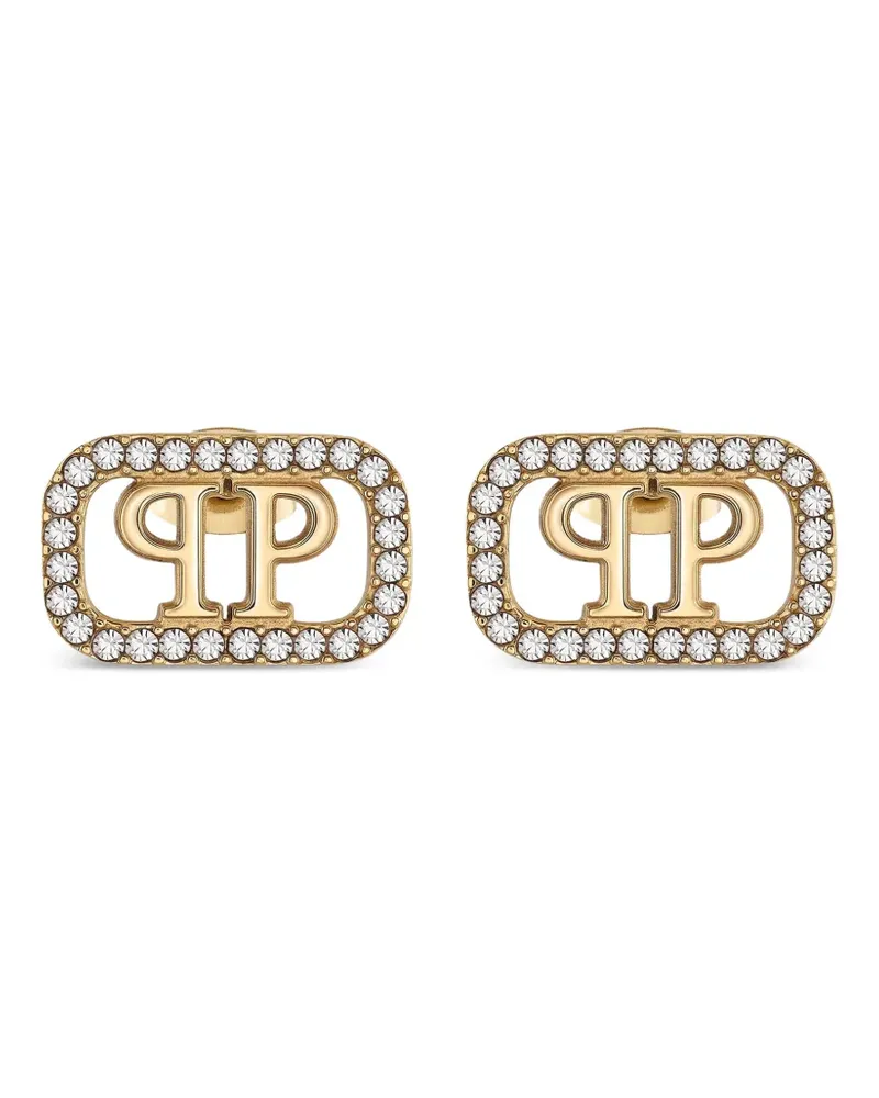 Philipp Plein lettering crystal earrings - Gold Gold