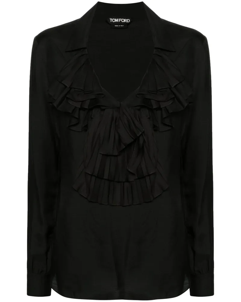Tom Ford Plissierte Bluse mit Rüschenkragen - Schwarz Schwarz