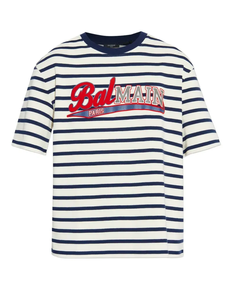 Balmain striped logo t-shirt - Weiß Weiß