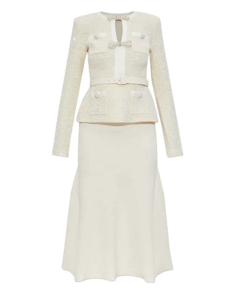 Self-Portrait Kleid aus Baumwoll-Wollgemisch - Weiß Weiß