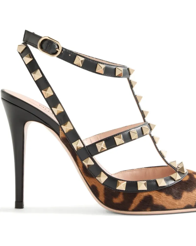 Valentino Garavani Rockstud Pumps mit Leoparden-Print 100mm - Schwarz Schwarz