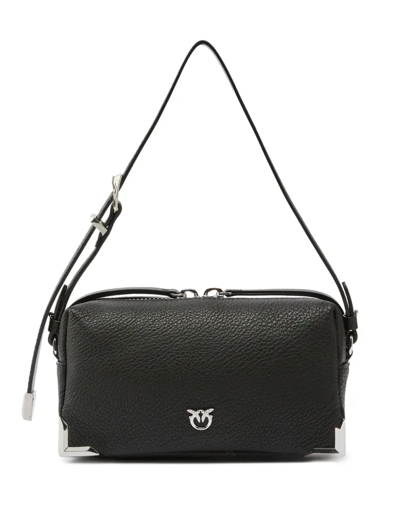 Pinko Schultertasche aus strukturiertem Leder mit Logo-Schild - Schwarz Schwarz