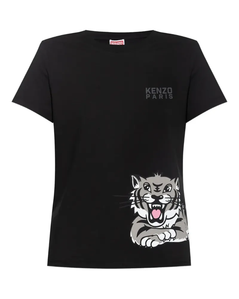 Kenzo tiger-print cotton top - Schwarz Schwarz