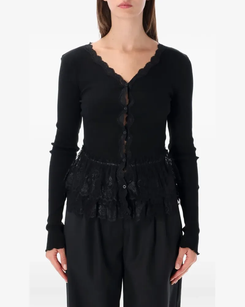 OpéraSPORT Eloisa lace-trim peplum cardigan - Schwarz Schwarz
