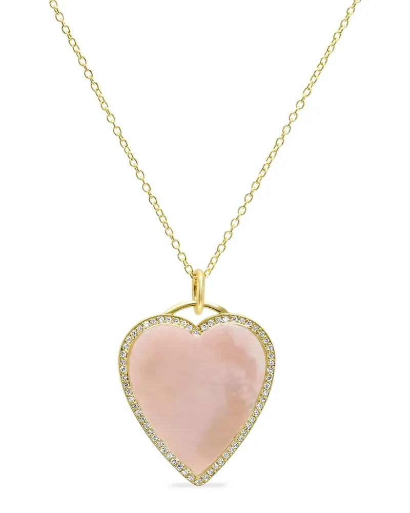Jennifer Meyer pink opal diamond heart necklace - Gold Gold