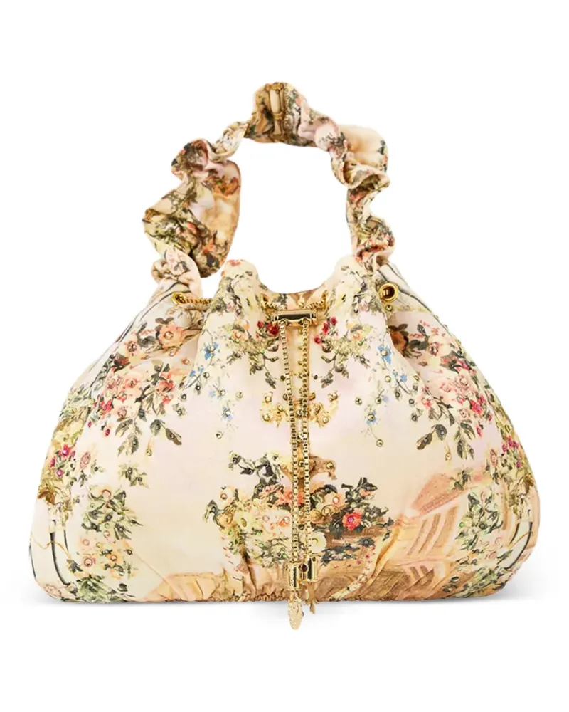 Camilla floral-print beaded cross body bag - Nude Nude