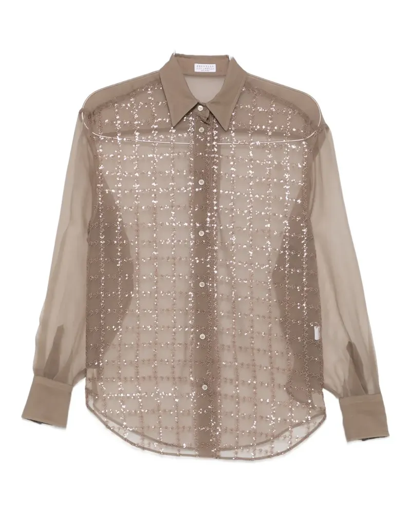 Brunello Cucinelli sequin-embellished semi-sheer shirt - Braun Braun