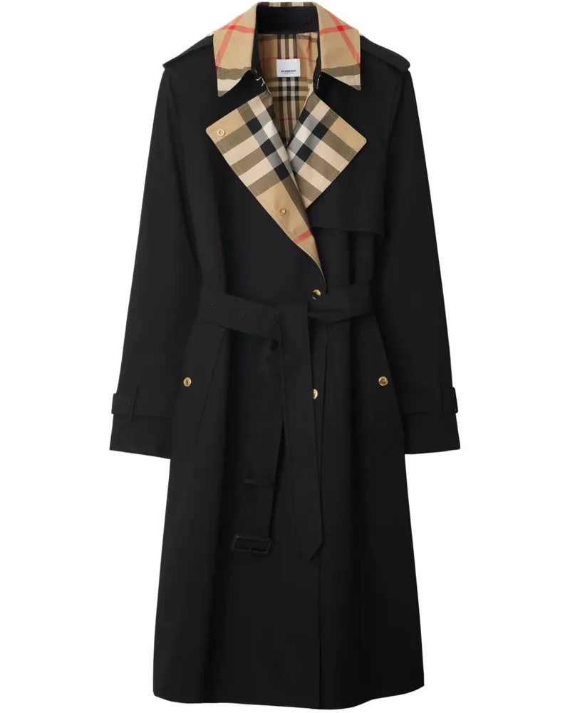 Burberry Langer Trenchcoat mit Karo - Schwarz Schwarz