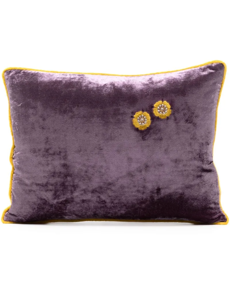 Anke Drechsel Kissen aus Samt mit Blumenstickerei Violett