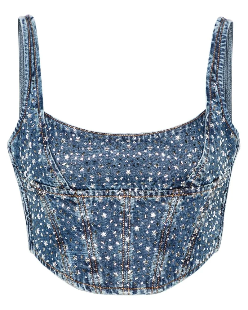 Alessandra Rich Bustier mit Strass - Blau Blau