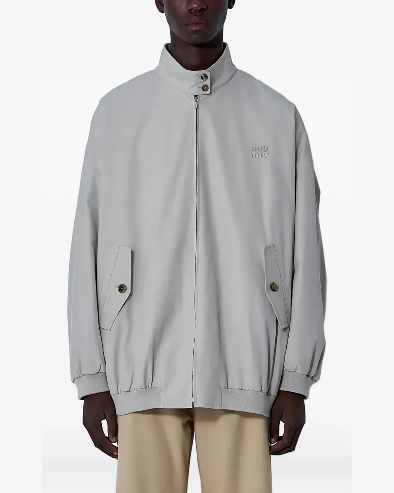 Miu Miu Panama Bomberjacke mit Logo - Grau Grau