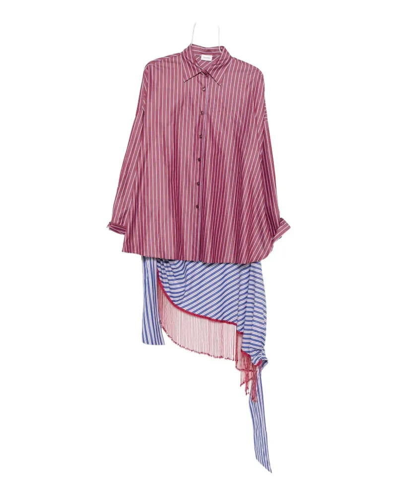 ANDAMANE Jolene beaded-fringe striped shirt mini dress - Weiß Weiß