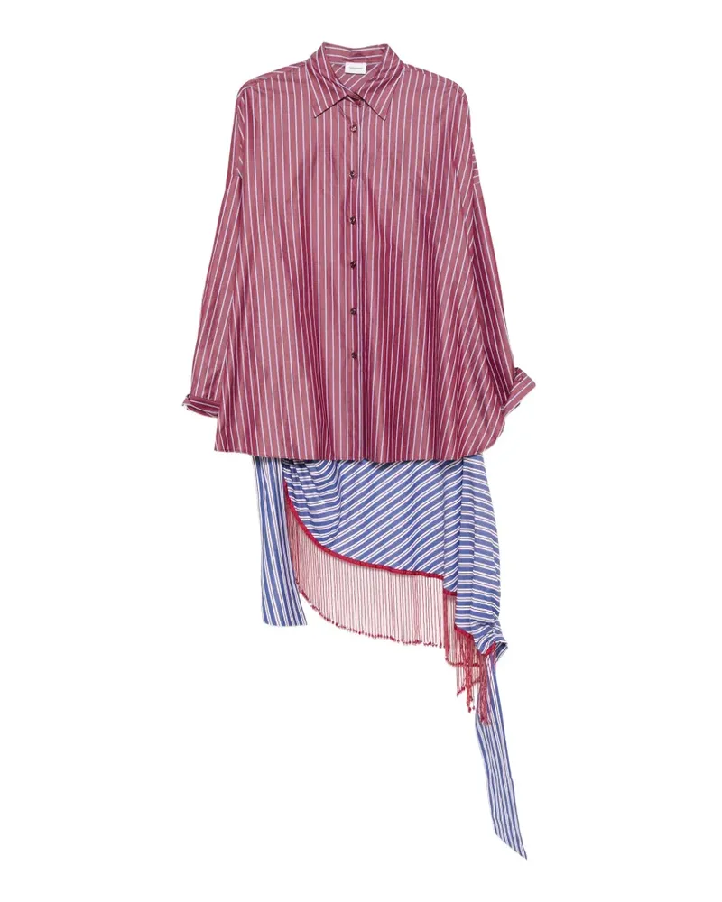 ANDAMANE Jolene beaded-fringe striped shirt mini dress - Weiß Weiß