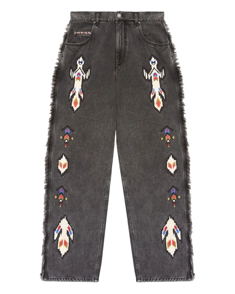 Isabel Marant Maella fringed embroidered jeans - Grau Grau