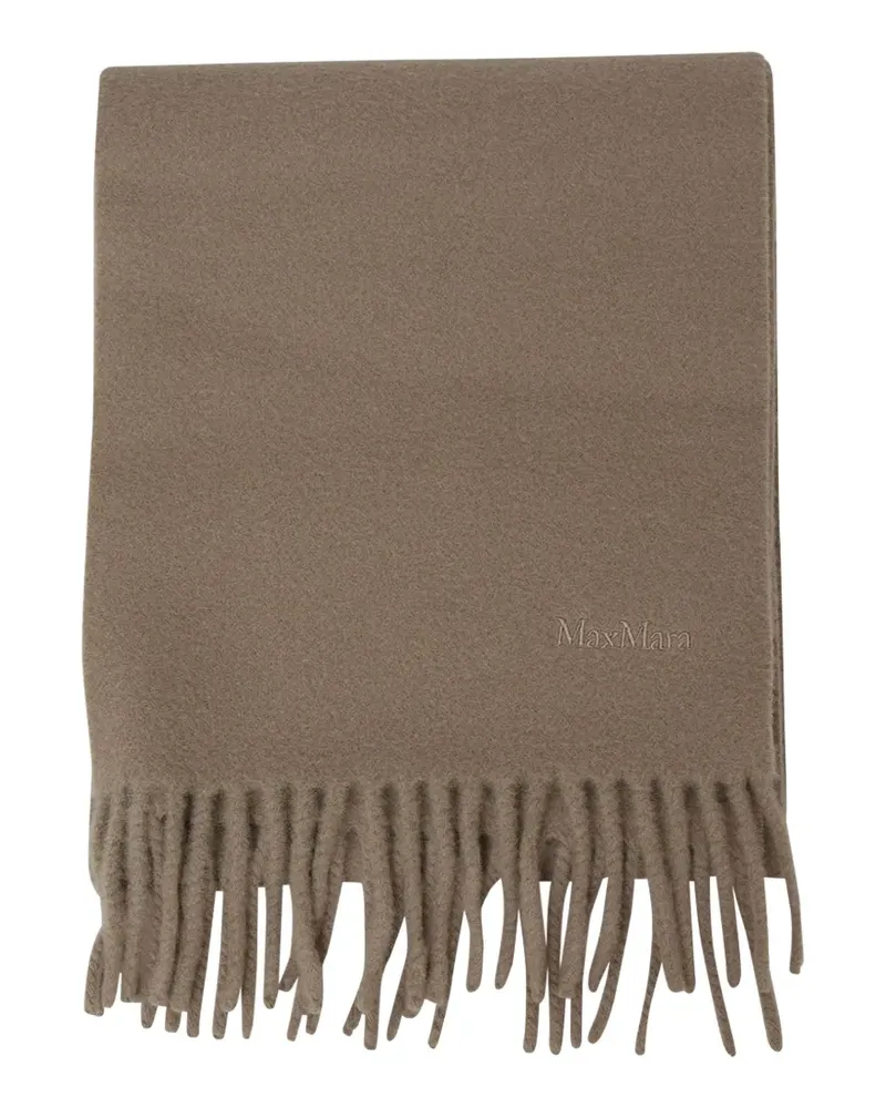 Max Mara logo-embroidered fringed scarf - Nude Nude