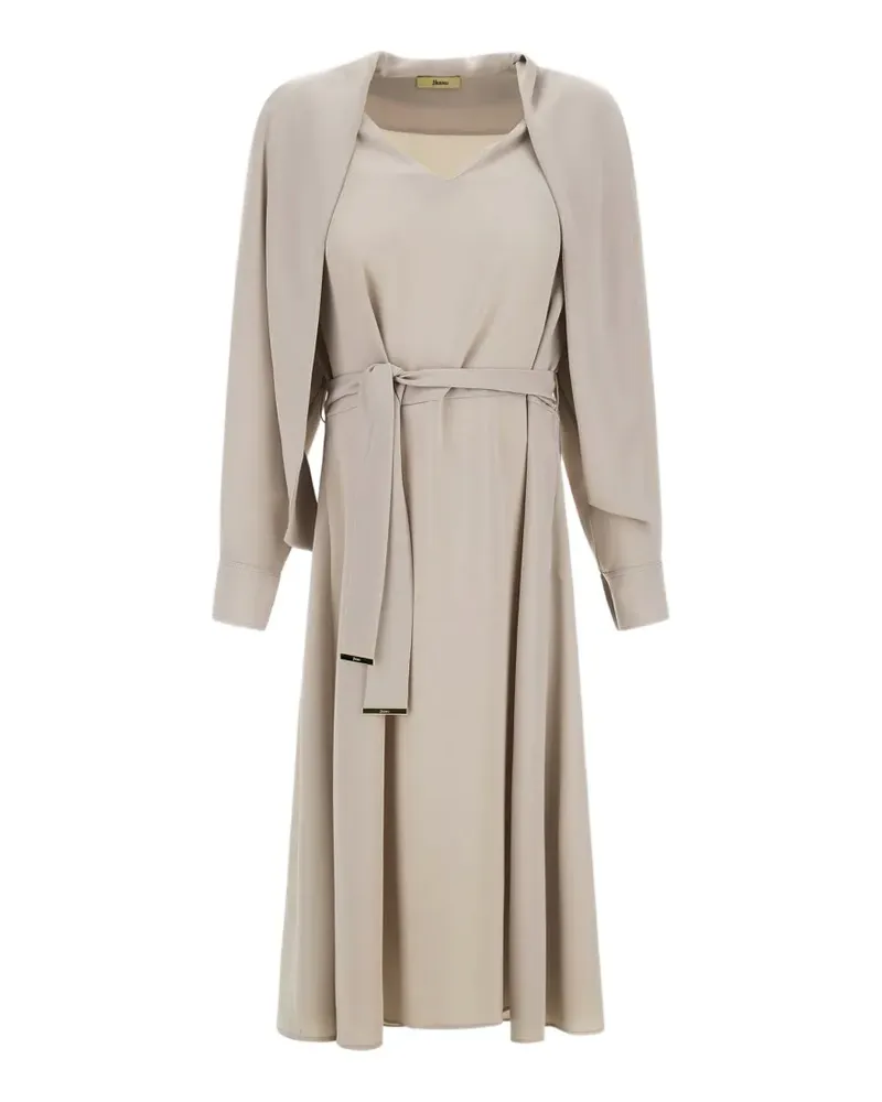 Herno V-neck belt-detail midi dress - Nude Nude