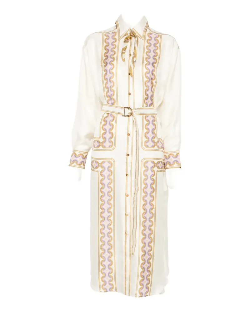 Zimmermann geometric-print belted shirt dress - Nude Nude
