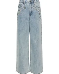 Self-Portrait Wide-Leg-Jeans mit Kristallen Blau