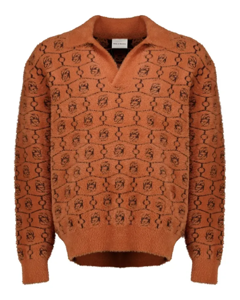 Drôle de Monsieur monogram-jacquard wool sweater - Braun Braun