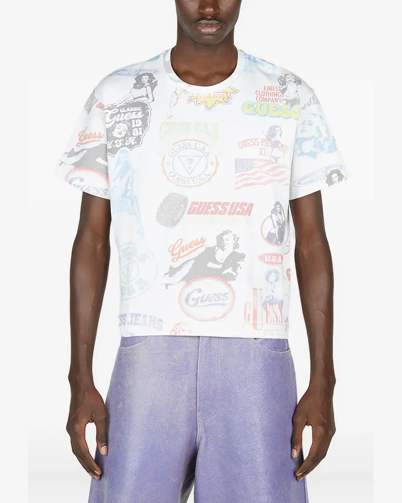 Guess T-Shirt mit durchgehendem Print - Weiß Weiß