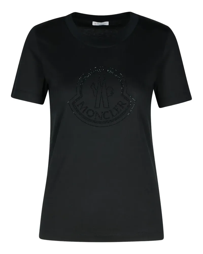 Moncler T-Shirt mit Strass-Logo - Schwarz Schwarz