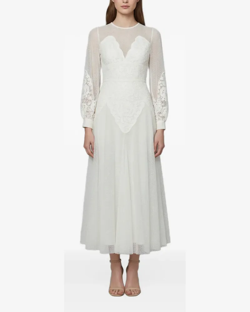 Elie Saab floral lace flared maxi dress - Weiß Weiß