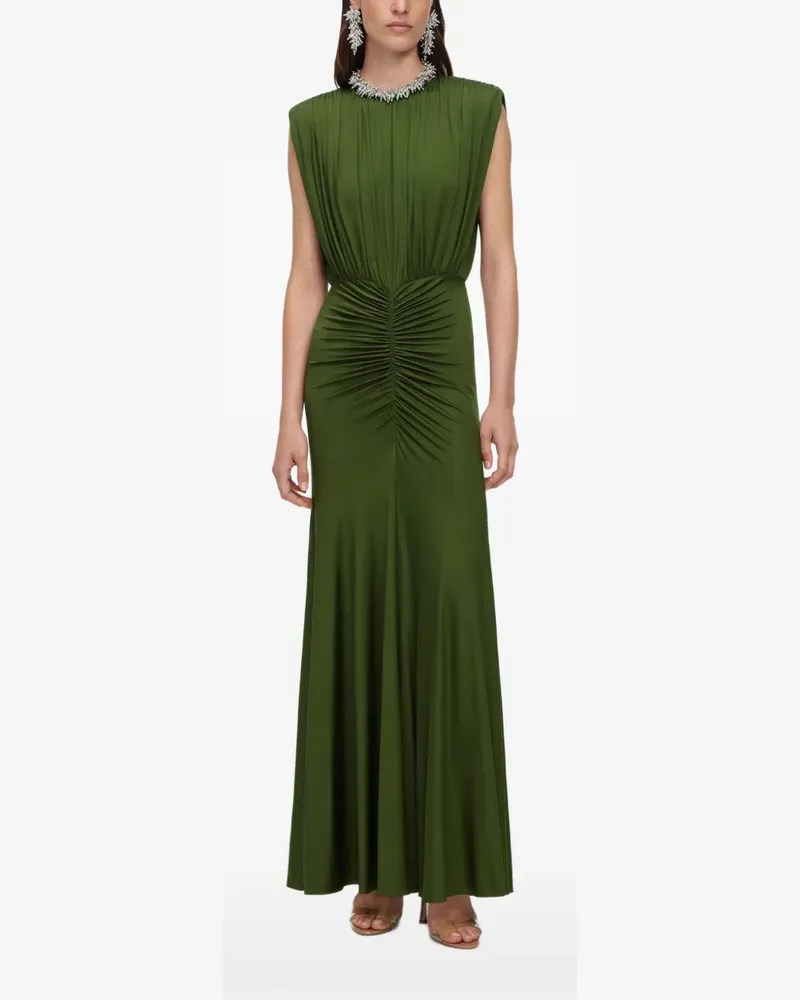 Self-Portrait Gerafftes Olive Jersey-Maxikleid - Grün Grün
